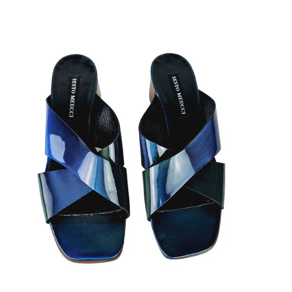 Vtg Sesto Meucci Ombre Blue Sandals Leather Criss Cross Slides Sz 6M - Picture 4 of 10
